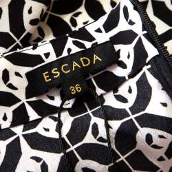 Escada Black Rose Motif Print Silk Contrast Panel Narayanin Tunic Blouse M