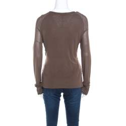 Escada Olive Green Stretch Knit Draped Faux Wrap Bodice Top M