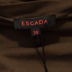 Escada Olive Green Stretch Knit Draped Faux Wrap Bodice Top M