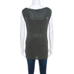 Pre Owned Escada Cactus Green Rib Knit Cowl Neck Detail Sleeveless Selali Blouse XL