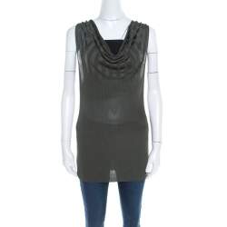 Pre Owned Escada Cactus Green Rib Knit Cowl Neck Detail Sleeveless Selali Blouse XL