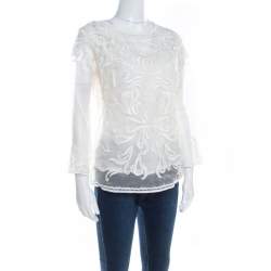 Pre Owned Escada Off White Embroidered Sheer Silk Organza Long Sleeve Nensa Blouse M