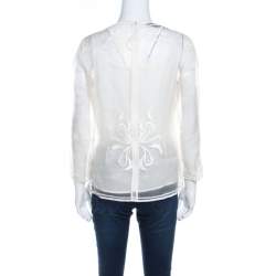 Pre Owned Escada Off White Embroidered Sheer Silk Organza Long Sleeve Nensa Blouse M