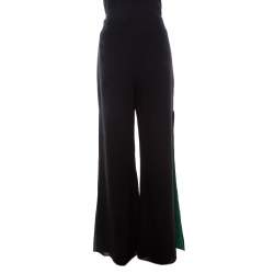 Pre Owned Escada Black Crepe Wool Contrast Silk Lined Side Slit Detail Hose Trousers M