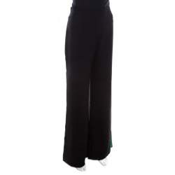 Pre Owned Escada Black Crepe Wool Contrast Silk Lined Side Slit Detail Hose Trousers M