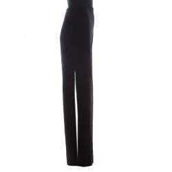 Pre Owned Escada Black Crepe Wool Contrast Silk Lined Side Slit Detail Hose Trousers M