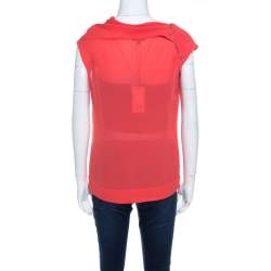 Escada Coral Orange Silk Embellished Cowl Neck Sleeveless Neslisah Top M