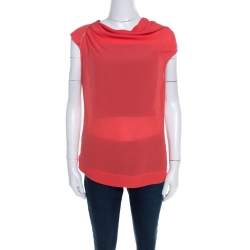 Escada Coral Orange Silk Embellished Cowl Neck Sleeveless Neslisah Top M