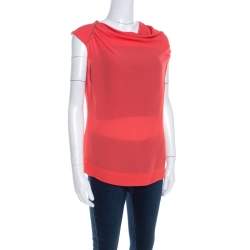 Escada Coral Orange Silk Embellished Cowl Neck Sleeveless Neslisah Top M