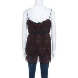 Pre Owned Escada Brown Floral Cotton Lace Babydoll Top L