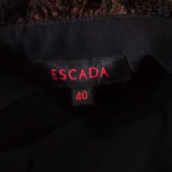 Pre Owned Escada Brown Floral Cotton Lace Babydoll Top L