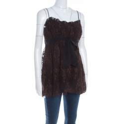 Pre Owned Escada Brown Floral Cotton Lace Babydoll Top L