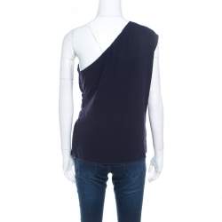 Escada Navy Blue Pleated Crepe Honeycomb Smocking Detail One Shoulder Nienke Top M