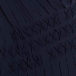 Escada Navy Blue Pleated Crepe Honeycomb Smocking Detail One Shoulder Nienke Top M