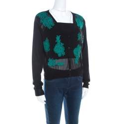 Pre Owned Escada Black Contrast Floral Embroidered Samaya Cropped Cardigan M