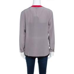 Escada Pewter Grey Silk Contrast Trim Long Sleeve Nendi Blouse M