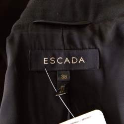Pre Owned Escada Black Wool Crepe Ruffled Front Buttoned Jacket M