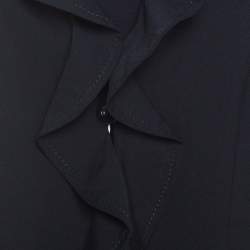 Pre Owned Escada Black Wool Crepe Ruffled Front Buttoned Jacket M