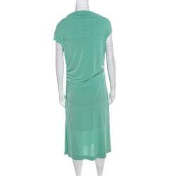 Escada Aqua Green Knit Ruched Draped Front Sleeveless Dress L