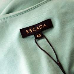 Escada Aqua Green Knit Ruched Draped Front Sleeveless Dress L