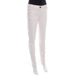Pre Owned Escada Pale Beige Denim Contrast Topstitch Detail Tapered Jeans M
