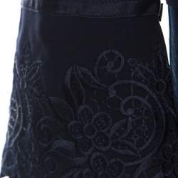 Escada Navy Blue Crepe Wool Embroidered Cuff Trim Button Front Blazer M