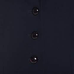 Escada Navy Blue Crepe Wool Embroidered Cuff Trim Button Front Blazer M