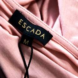 Escada Bellini Pink Diamond Pattern Pleated Jersey Cap Sleeve Estrelle Top M