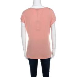 Escada Bellini Pink Diamond Pattern Pleated Jersey Cap Sleeve Estrelle Top M