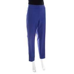 Escada Ink Blue Crepe Stretch Tapered Tineka Trousers XL