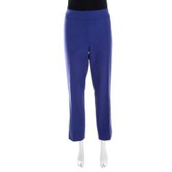 Escada Ink Blue Crepe Stretch Tapered Tineka Trousers XL