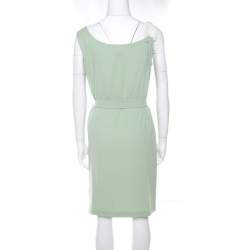 Pre Owned Escada Pistachio Green Crepe Contrast Trim Draped Sleeveless Doutzen Dress M
