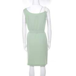 Pre Owned Escada Pistachio Green Crepe Contrast Trim Draped Sleeveless Doutzen Dress L