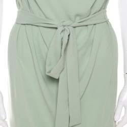 Pre Owned Escada Pistachio Green Crepe Contrast Trim Draped Sleeveless Doutzen Dress L