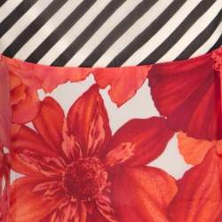 Pre Owned Escada Pink Floral Print Silk Corset Bodice Flared Abendkleid Maxi Dress M