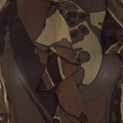 Escada Green and Brown Fauna Print Plisse Silk Ruffled Halter Maxi Dress M