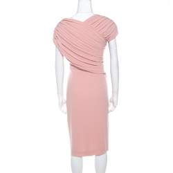 Pre Owned Escada Bellini Pink Crepe Pinch Pleat Draped Dyani Dress L