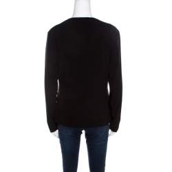 Escada Black Knit Ruched Crossover Front Long Sleeve Namie Top L
