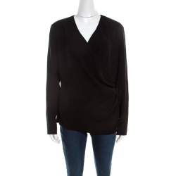 Escada Black Knit Ruched Crossover Front Long Sleeve Namie Top L