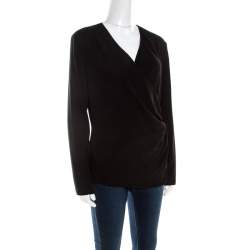 Escada Black Knit Ruched Crossover Front Long Sleeve Namie Top L