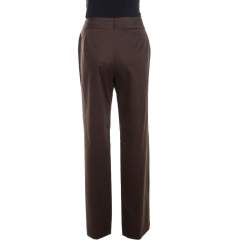 Pre Owned Escada Brown Stretch Cotton High Waist Straight leg Trousers M