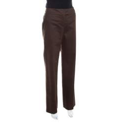 Pre Owned Escada Brown Stretch Cotton High Waist Straight leg Trousers M