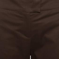 Pre Owned Escada Brown Stretch Cotton High Waist Straight leg Trousers M