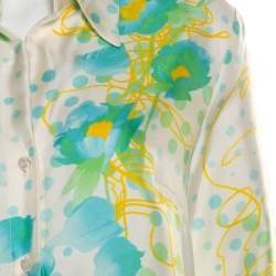 Escada Cream Floral Print Silk Button Front Shirt M