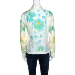 Escada Cream Floral Print Silk Button Front Shirt M