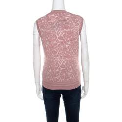 Pre Owned Escada Dark Tender Rose Floral Jacquard Knit Sleeveless Shela Top S