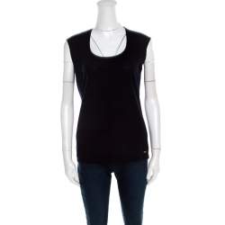 Pre Owned Escada Navy Blue Rib Knit Wool Sleeveless Stellas Top M
