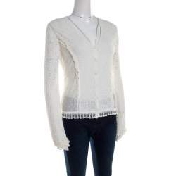 Escada Off White Multi Lace Paneled Long Sleeve Cardigan M