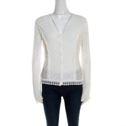 Escada Off White Multi Lace Paneled Long Sleeve Cardigan M