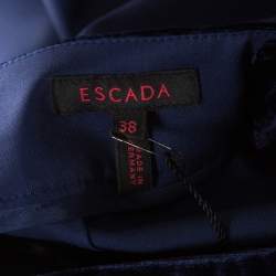 Escada Blue Stretch Wool Gabardine Velvet Trim High Waist Trousers M